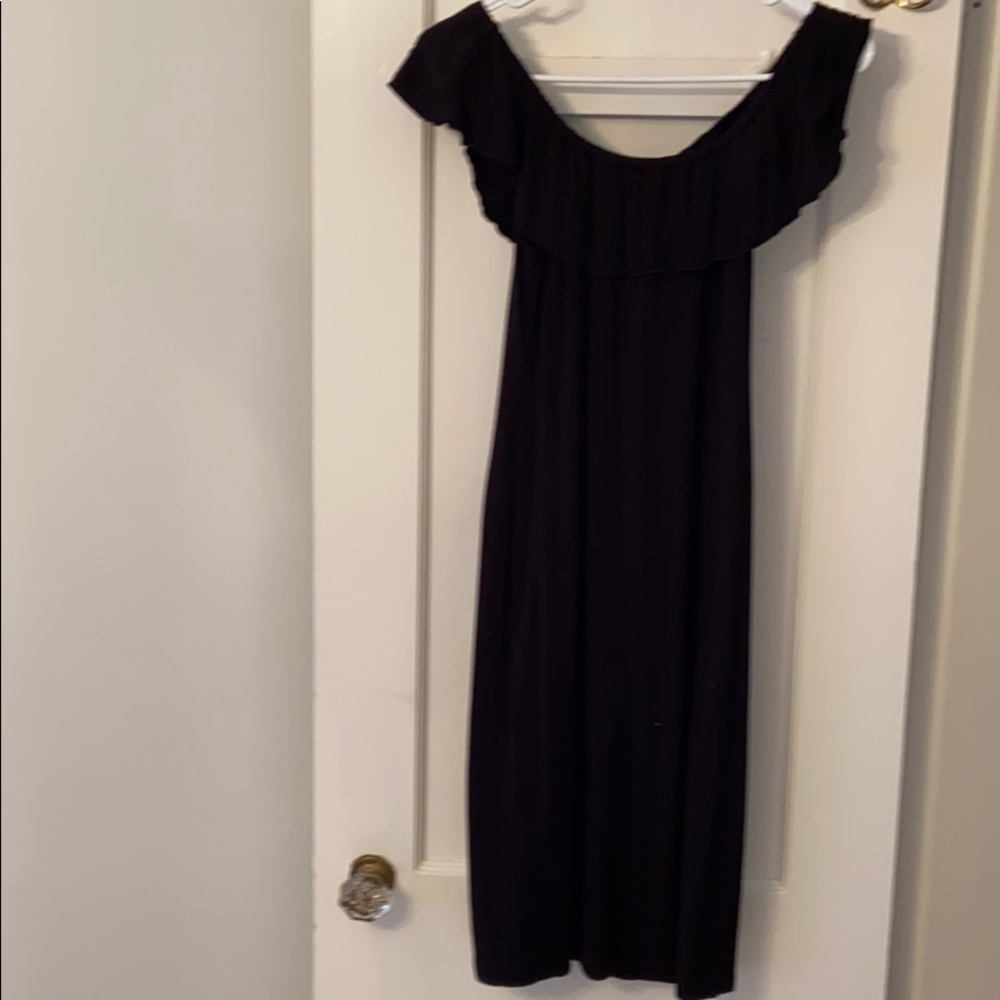 Ruffled off the shoulder black dress